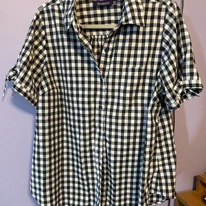 Black and white gingham check S/S top - Size 18W